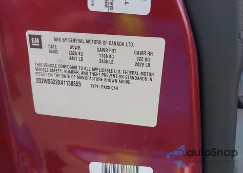 2004 Pontiac Grand Prix Gt2 z USA, uszkodzony, nr VIN 2G2WS522X41138353